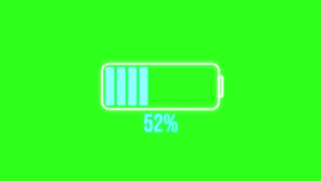 Animation of a battery icon filling from 0% to 100% on a vibrant green background, illustrating charging progress