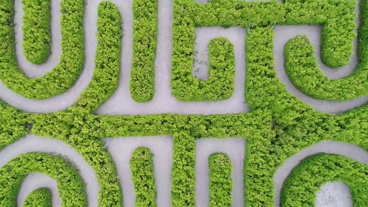 San Rafael, Argentina, November 17, 2018: Take zenital from drone, from Labyrinth of Borges with people walking inside it.