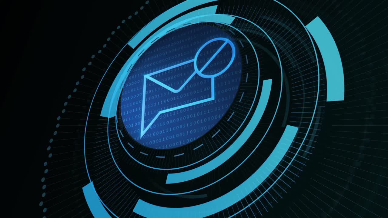 Animation of email in processing circle on black background