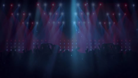animación de la multitud bailando con focos rojos y azules