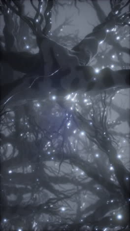 abstract glowing branches in a foggy forest