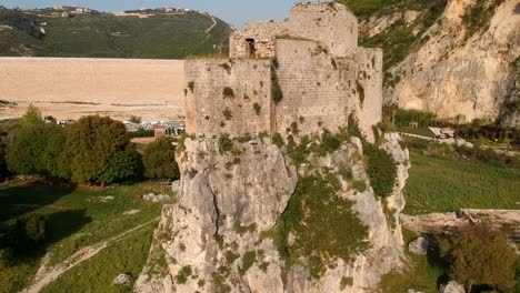 coming into shot of high mselha romanian strong fort, batroun, lebanon, middle east