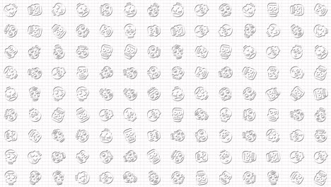 human skull icon animation loop. seamless pattern background. small human skull icons rotate slowly on grid. white backdrop