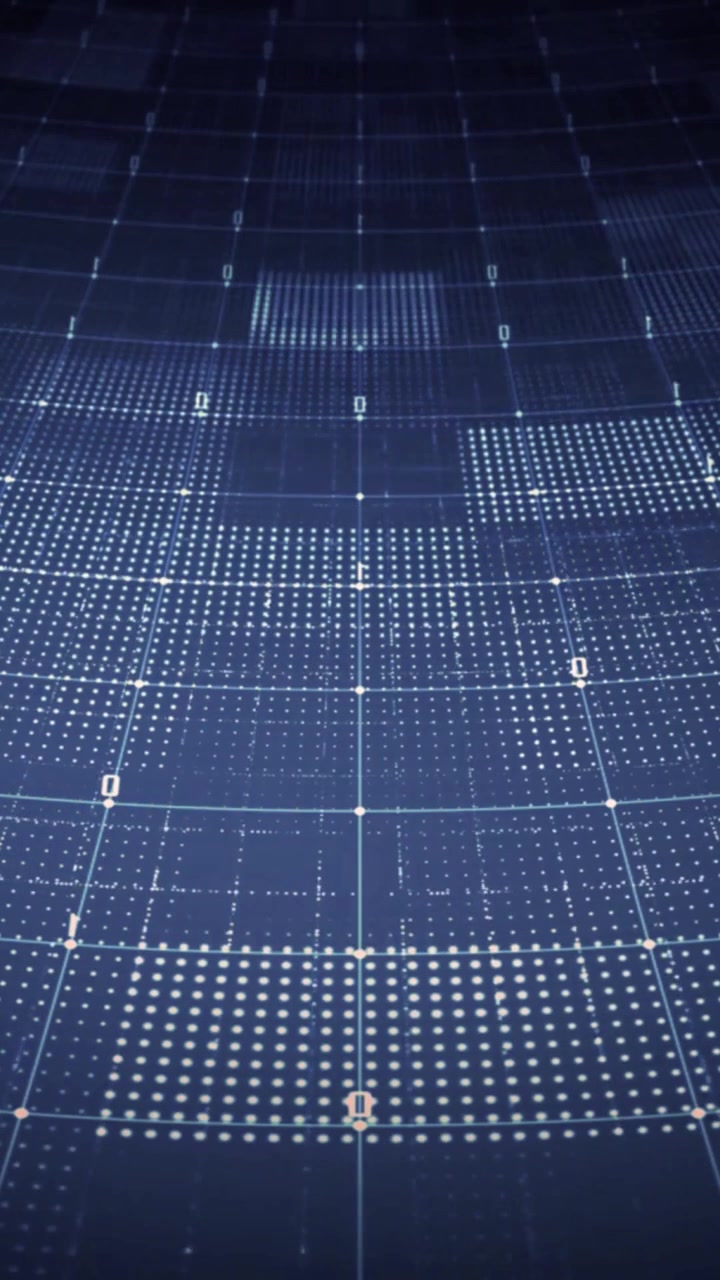 Animated Digital Grid Showing Data and Binary Code