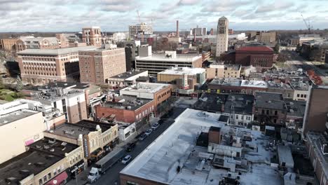 downtown ann arbor, michigan with drone video moving in a circle