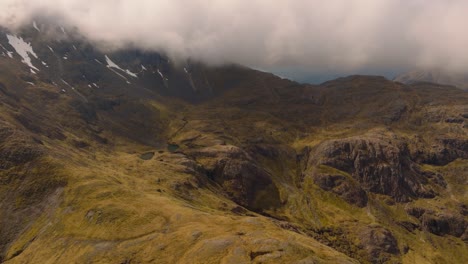 Aerial drone footage of Bidean Nam Bian, the highest mountain in Glencoe, Scotland. Sweeping views of peaks, deep valleys, and dramatic Highland scenery