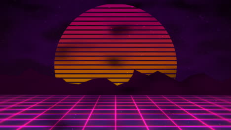 fondo abstracto retro en movimiento con cuadrícula roja y montaña 5