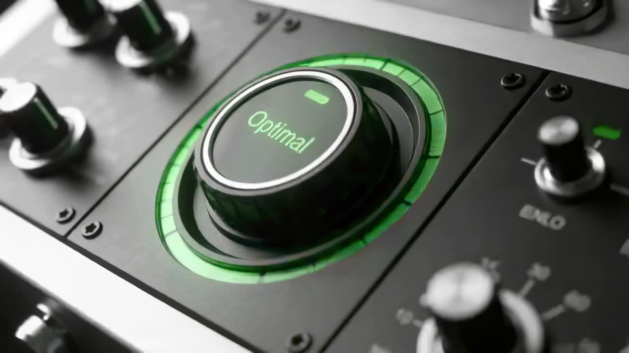 Shifting camera focus keeping Optimal rotary control sharp on panel, highlighting knobs green LED