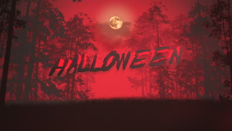 halloween with mystical red moon and forest in night