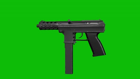 3d model of a modern sting smg machine gun rotating 360 degrees on green screen 3d animation