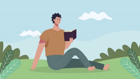 joven estudiante leyendo un libro en el campamento