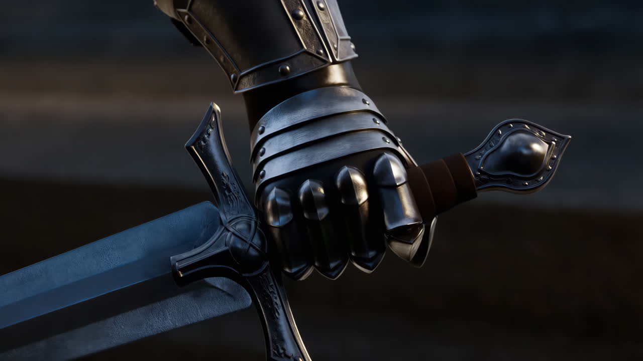 Knight's Hand Holding Sword with Fire