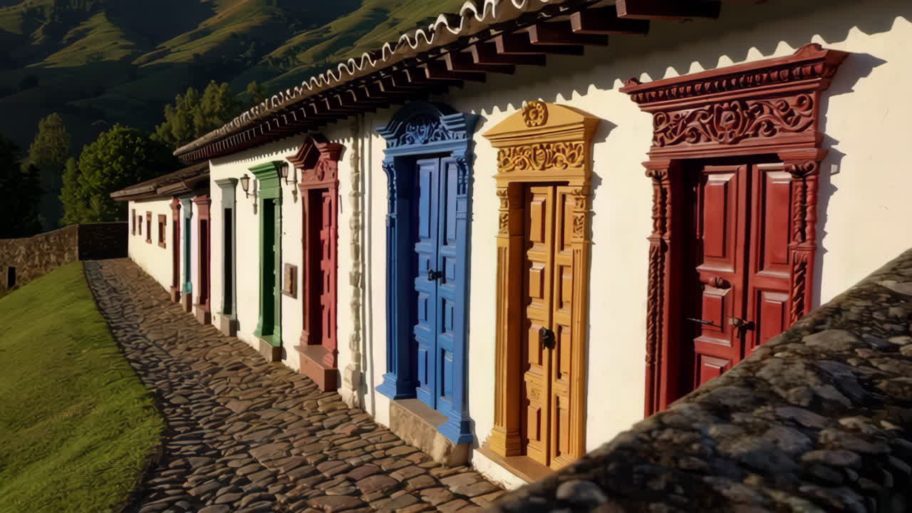 Colorful Colonial Houses in a Mountain Village