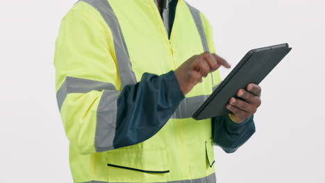 hands, man and construction worker with tablet