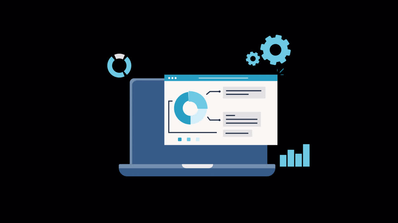 Animated Laptop Displaying Data Analytics and Business Reports