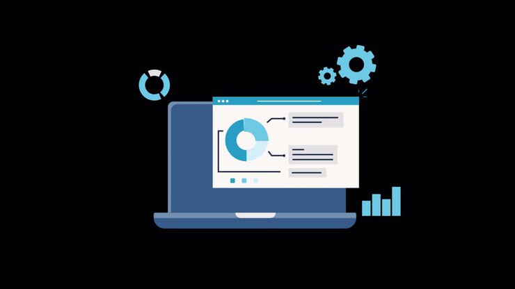 Animated Laptop Displaying Data Analytics and Business Reports