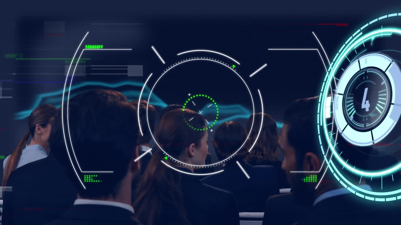 둥근 스캐너와 사업가들의 뒷면에 대한 범위에서 카운트다운의 애니메이션