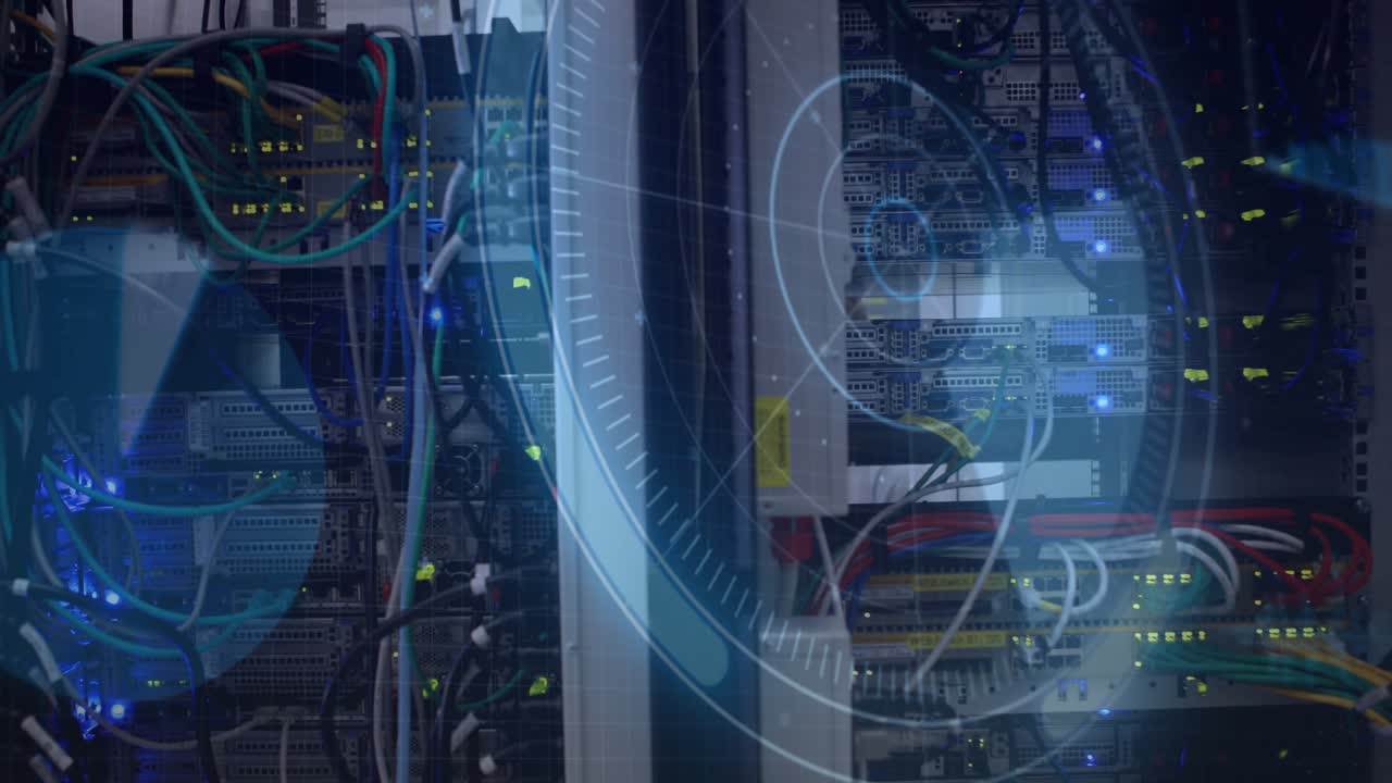 HUD appearing on left and sweeping right, revealing rack cables while visualizing network status