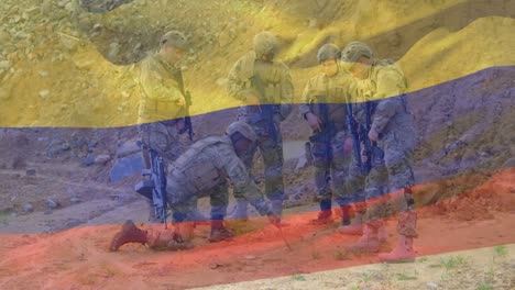 Animación-De-La-Bandera-De-Colombia-Sobre-Soldados-Caucásicos-Con-Armadura.