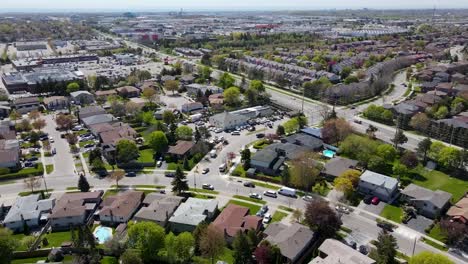 aerail shot of a sunny mississauga neighborhood on a spring day