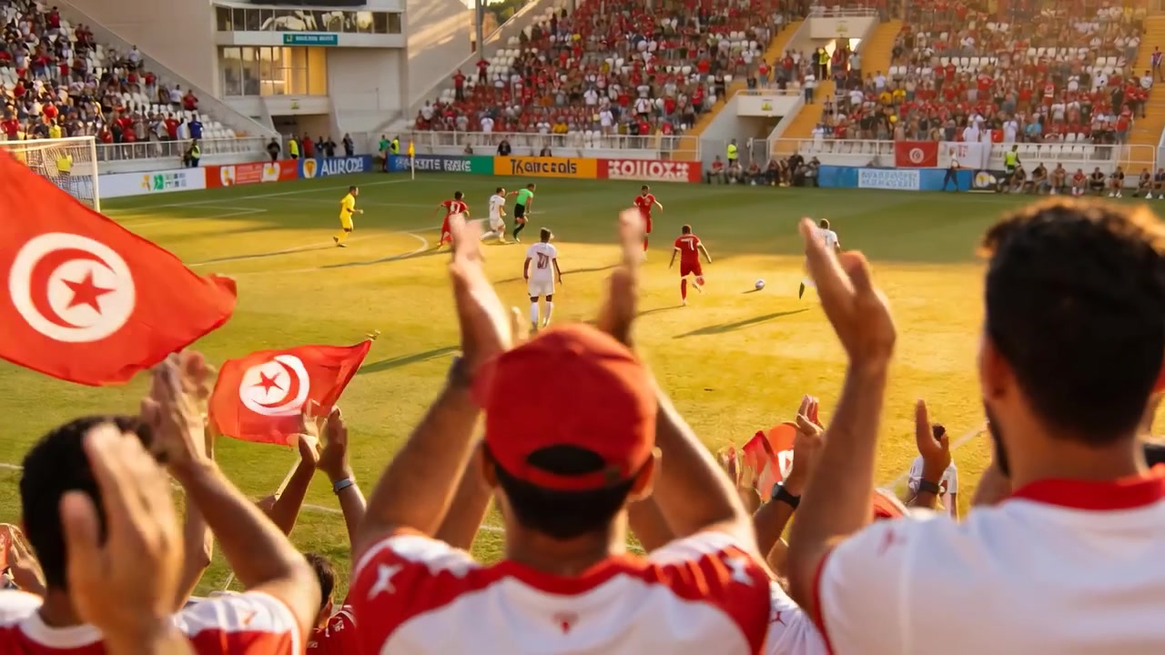 Uomo con cappellino rosso e maglia bianca che applaude nello stadio, sventolando bandiere mentre il pallone entra in area vicino al portiere.