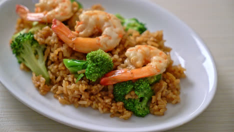 fried rice with broccoli and shrimps - homemade food style