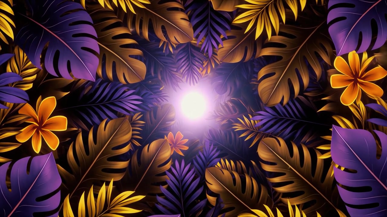 Abstract Tropical Foliage Background with Glowing Center Light