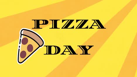 animation of pizza day over pizza icons on yellow background