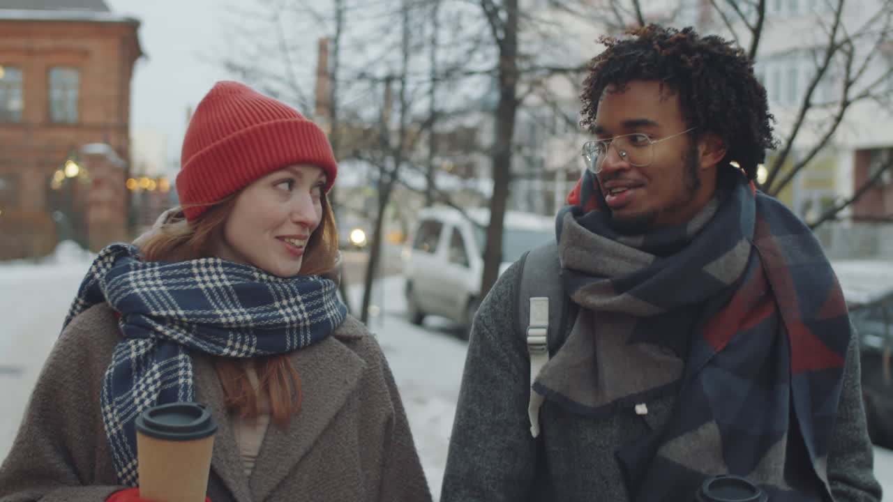 Couple Walking in Winter City