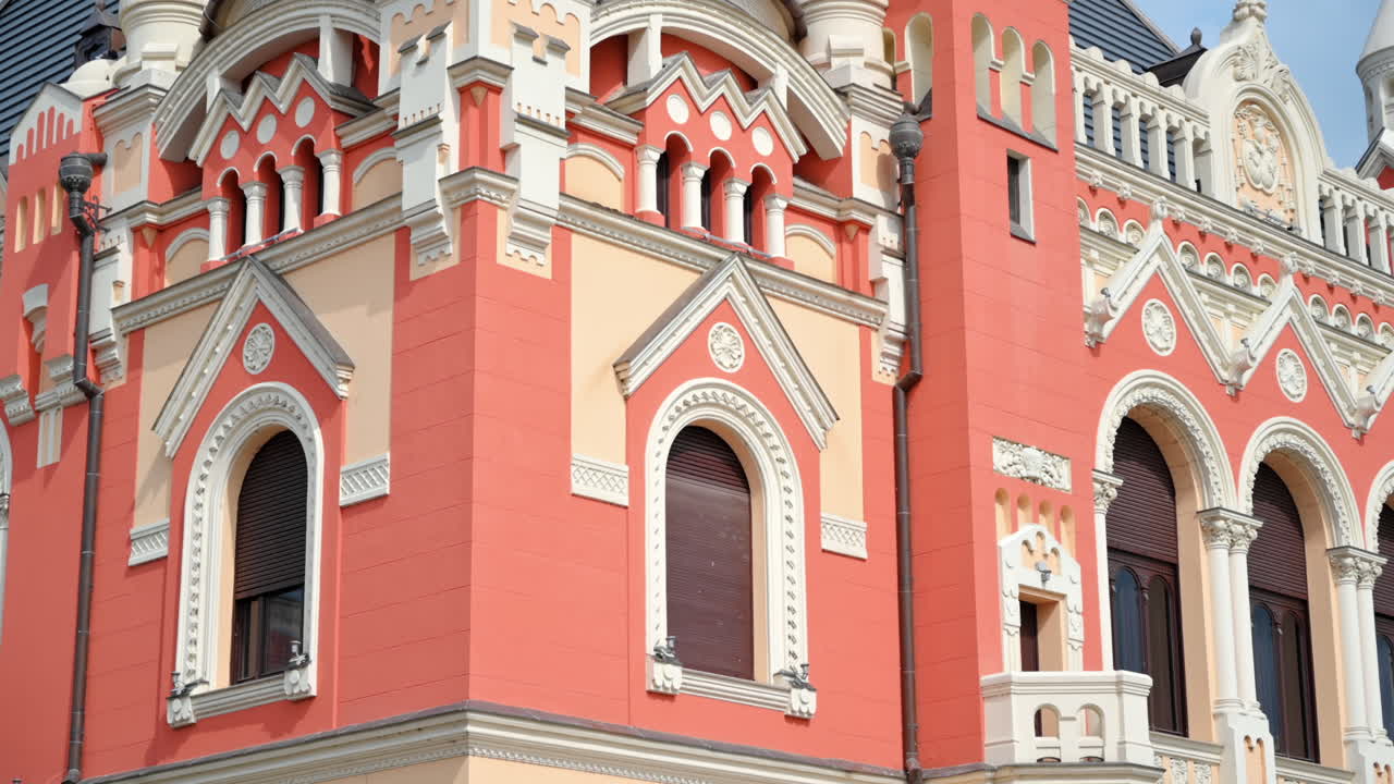 Close view of the Palace of Greek - Catholic Bishopric facade located on the Unirii Square in Oradea downtown, Romania