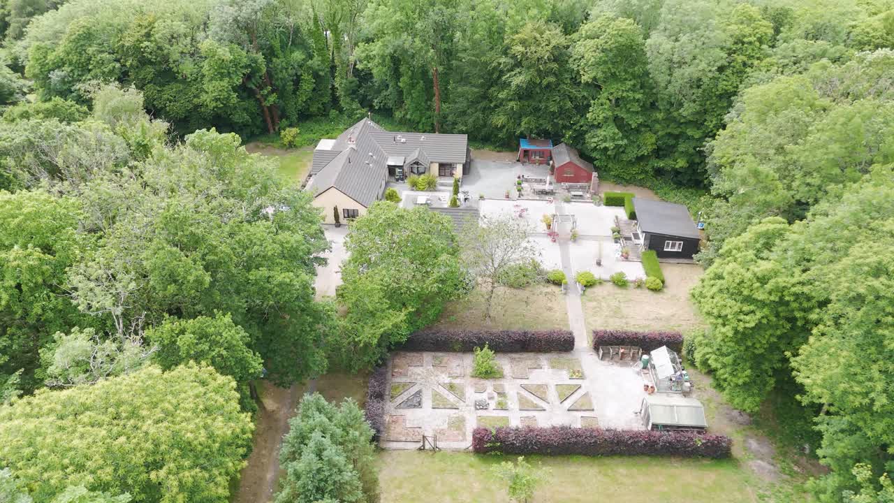 Aerial View of a Rural House and Garden