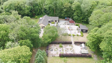 aerial view of a rural house and garden