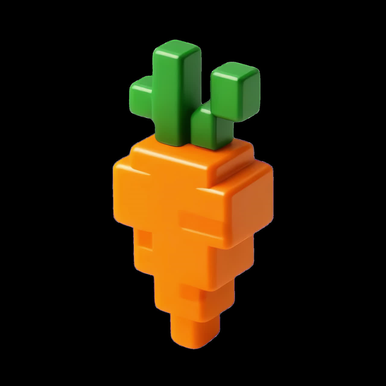 Pixelated carrot toy design animation isolated asset, transparent 4K video, alpha channel, ProRes