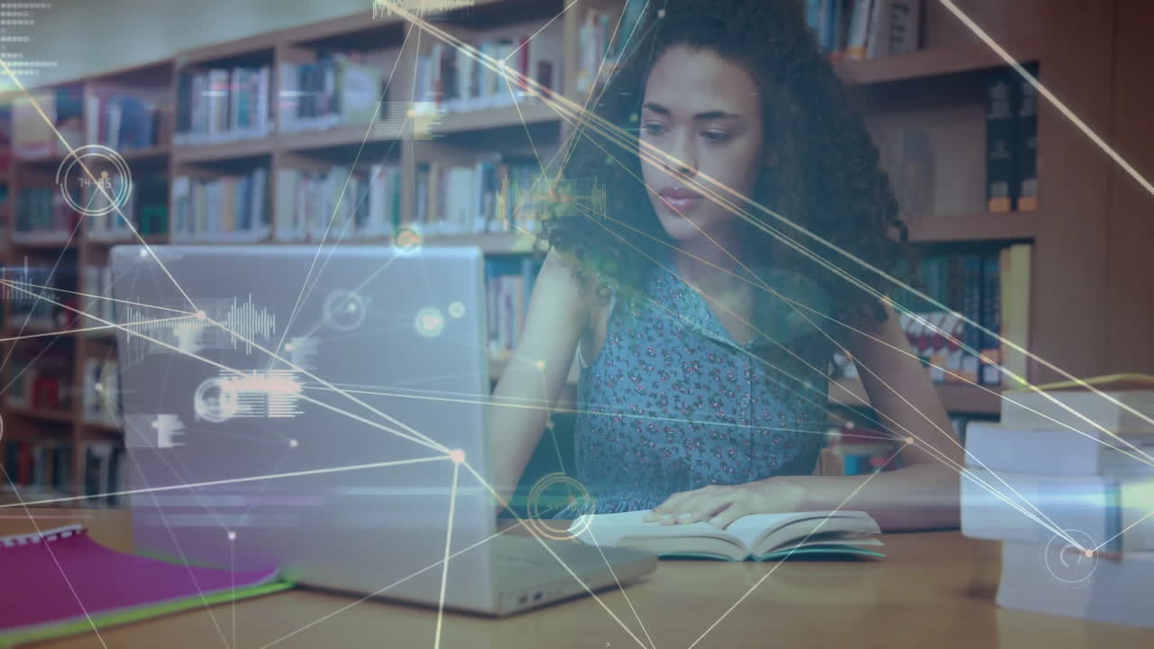 animación de conexiones con el procesamiento de datos sobre estudiante biracial en la biblioteca