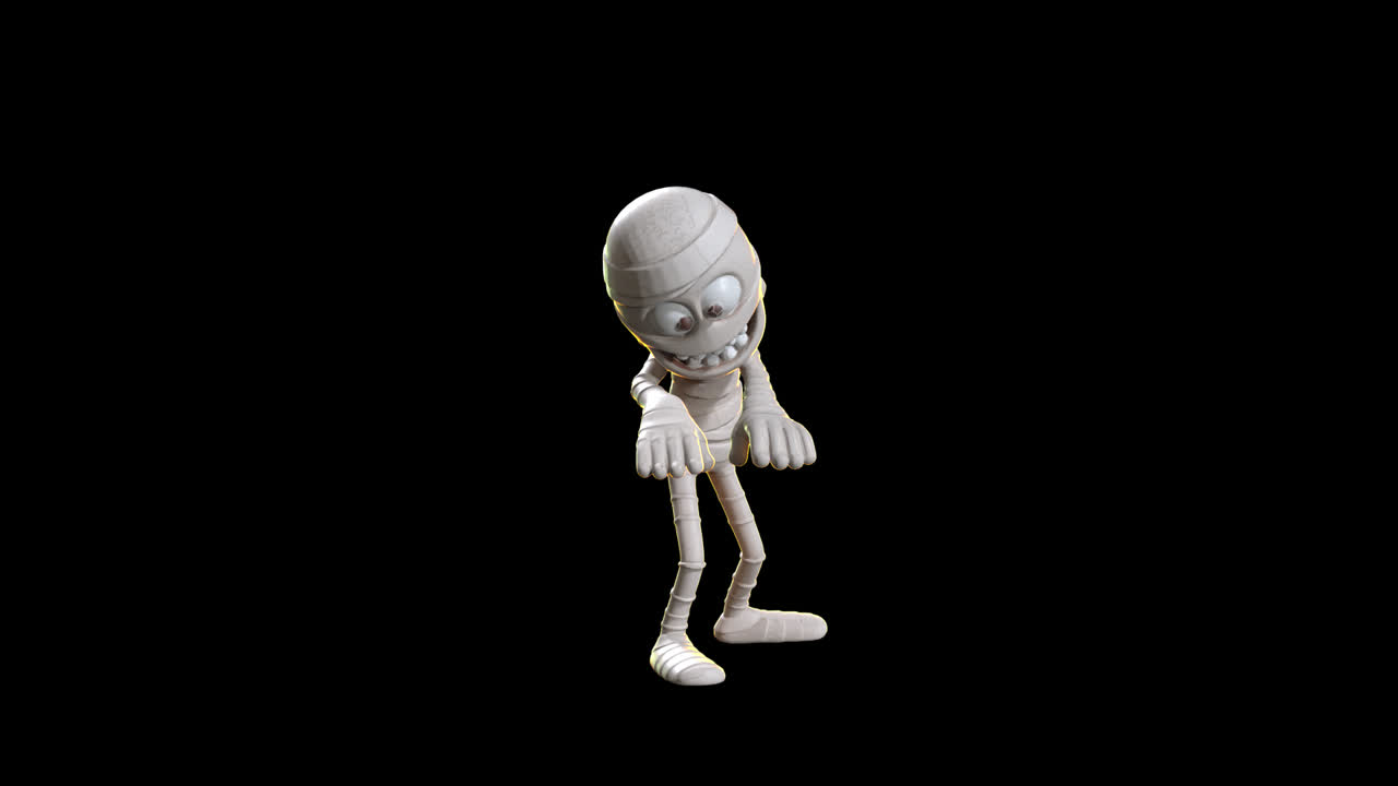 Allegro personaggio mummia 3D che esegue una danza buffa