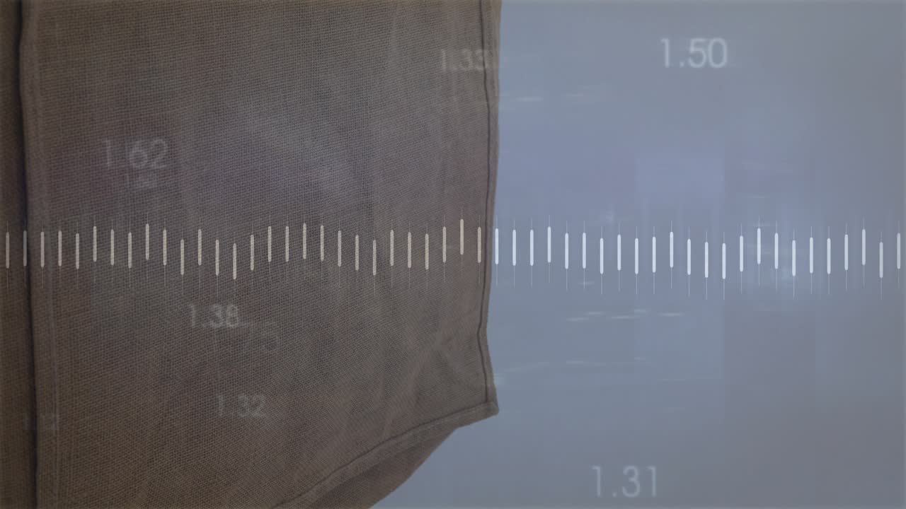 Audio pulse starting waveform, fabric static, orange trace sliding, numbers flashing for amplitude