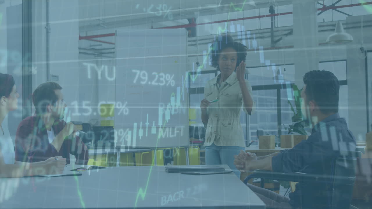 Animação do processamento de dados financeiros sobre diversos empresários