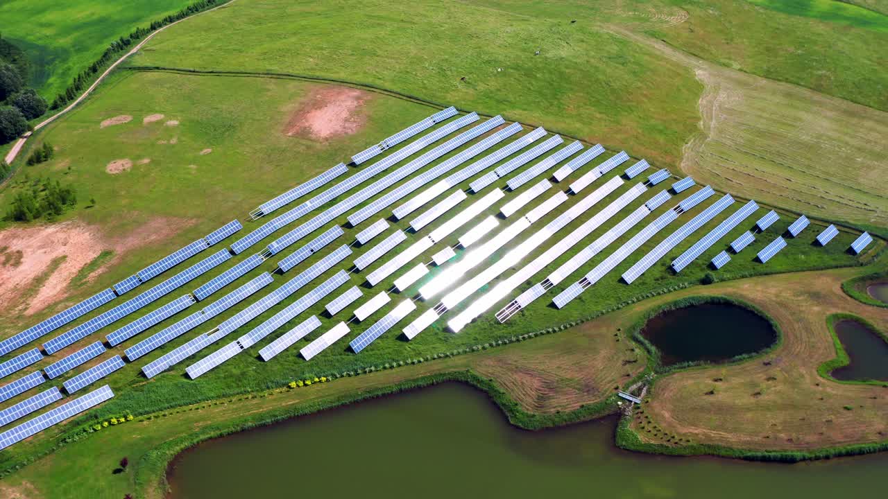 Array Of Solar Panels In Solar Energy Farm Near Trakai, Vilnius County In Lithuania