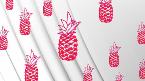 Animation-Von-Reihen-Rosa-Ananas,-Die-Sich-über-Weißen-Hintergrund-Bewegen