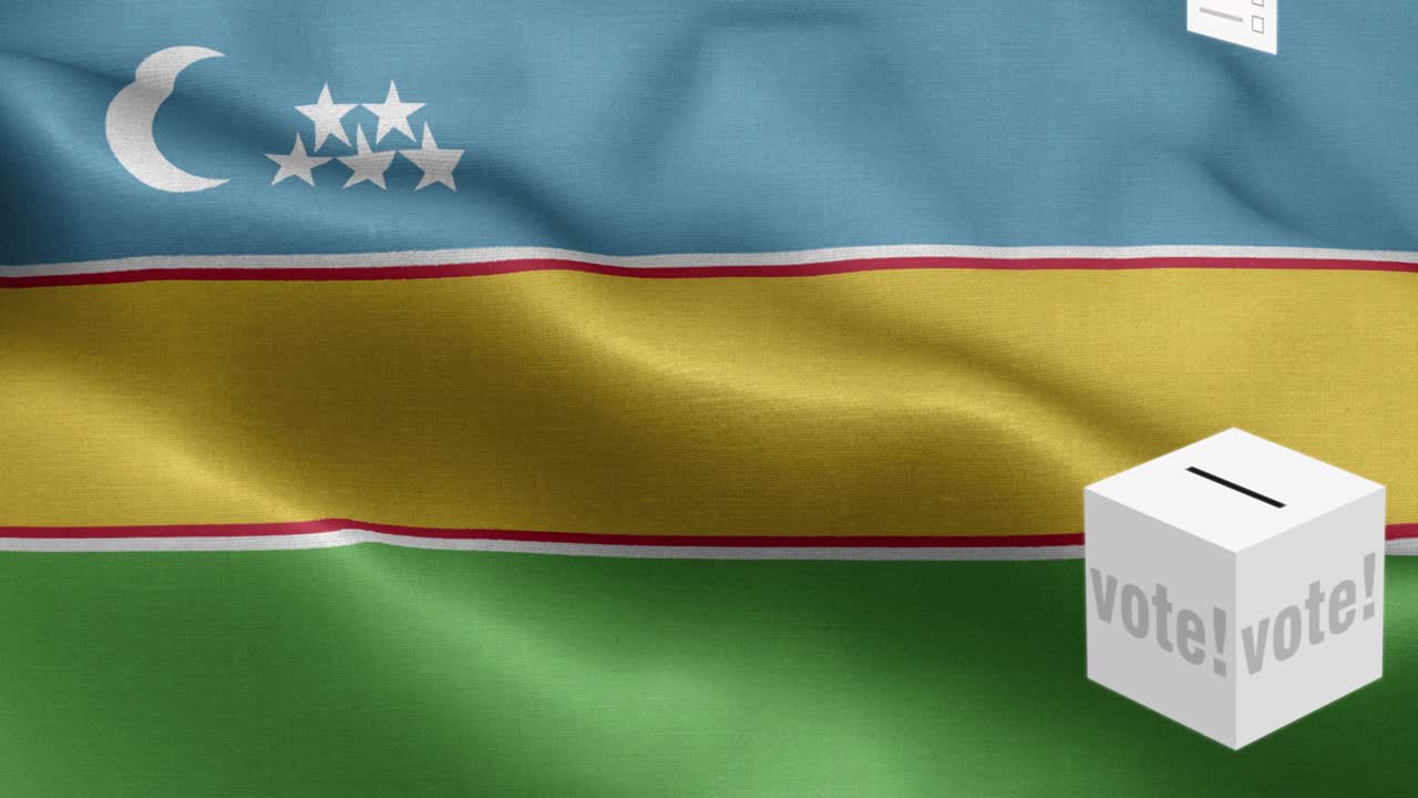 카라칼파크스탄 선택을 위한 투표용지 - 발 앞에 있는 투표용기 - 선거 - 투표 - 카라칼 파크스탄의 발 - 카라콜 파크스탄 발 높은 세부 사항 - 국가 발 카라칼 팔 파크스탄 파동 패턴 루프 가능한 요소 - 직물 질감과 끝없는 루프