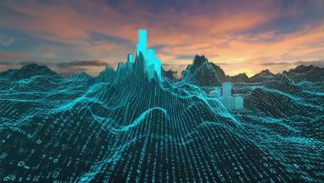 digital cityscape landscape with binary code