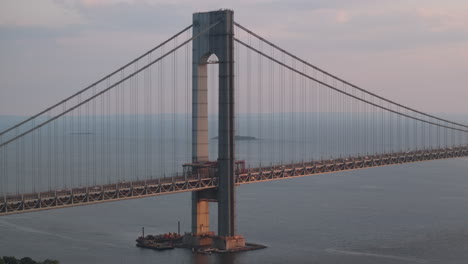 aerial view of new york city's verrazzano-narrows bridge at dusk