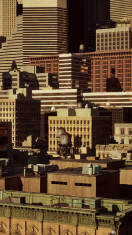 aerial view of city skyscrapers at sunset