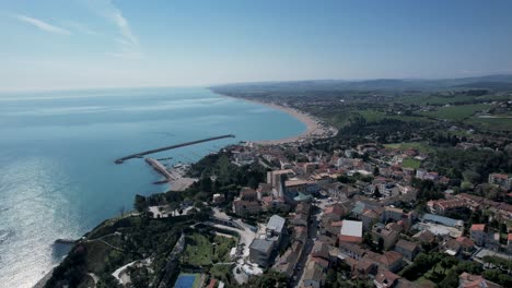 Numana-village,-Conero-Riviera-in-Le-Marche,-I-Italy,-drone-aerial-footage