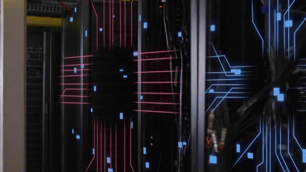 animación de placas de circuitos y procesamiento de datos a través de servidores informáticos