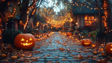 halloween night in a charming autumn neighborhood