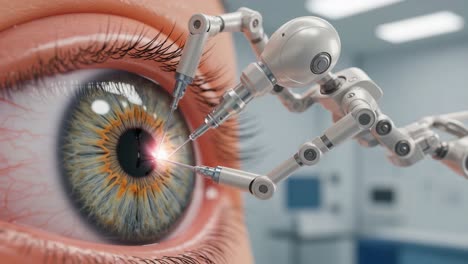 intricate robotic eye surgery: a close-up on the advanced technology used for precision vision correction in a clinical setting