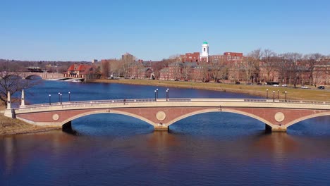 aerial over the john w weeks footbridge reveals harvard university campus on the charles river 1