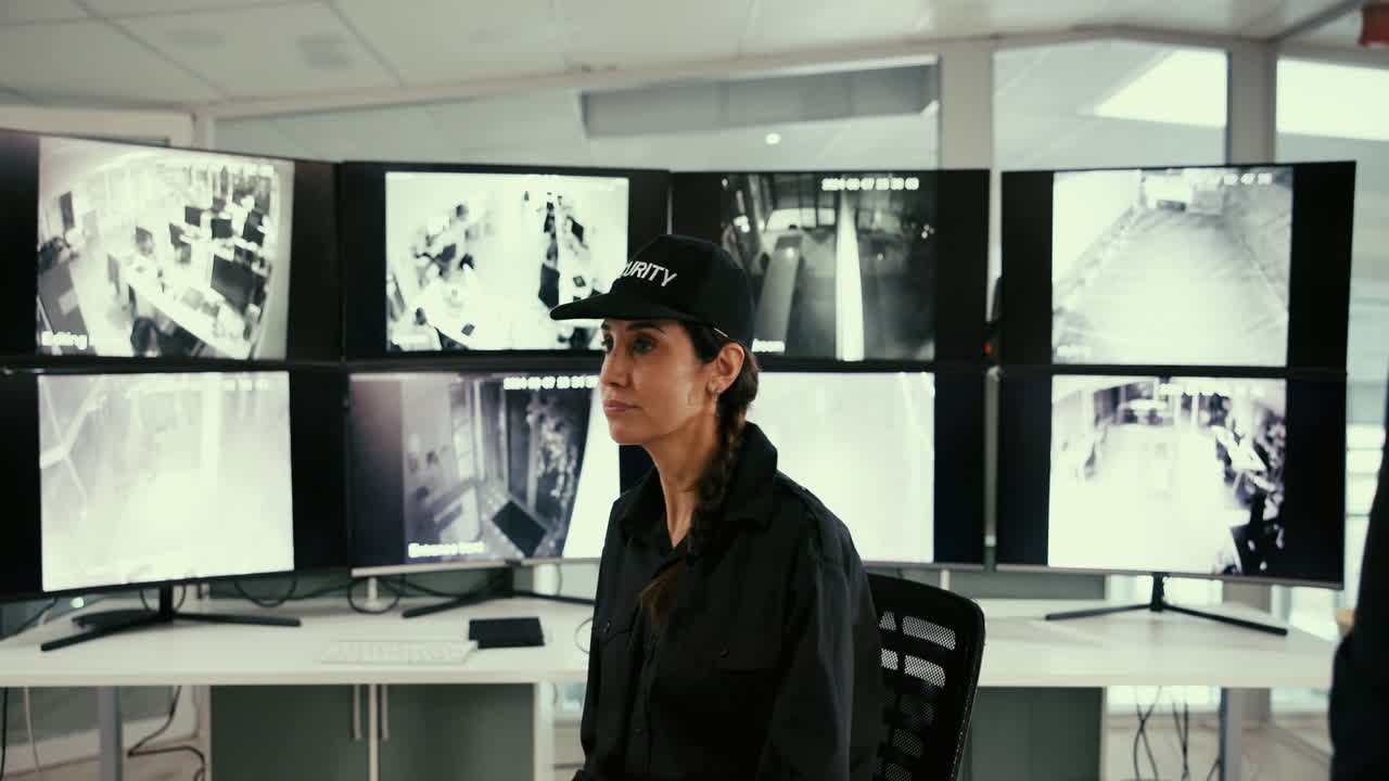 un guardia de seguridad muestra a un hombre de negocios imágenes de seguridad