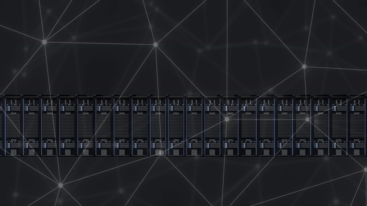 animación de la red de conexiones y procesamiento de datos a través de servidores informáticos